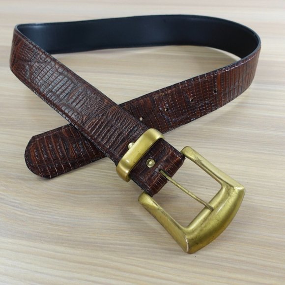 Vintage Belt Womens Crocodile Leather Faux XS Waist Dress Chunky Brass Buckle - Picture 5 of 14